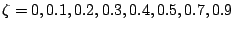 $\zeta = 0, 0.1, 0.2, 0.3, 0.4, 0.5, 0.7, 0.9$